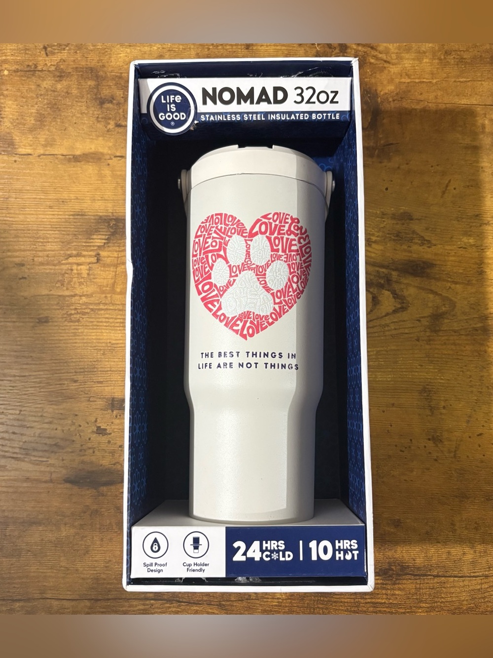 Life is Good Nomad Paw "The Best Things in Life Are Not Things" Water Bottle NWT